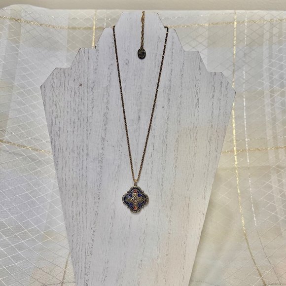 Ann Koplik Gaelsong Quatrefoil Crystal Pendant Necklace, VTG Irish Jewelry - Picture 6 of 12